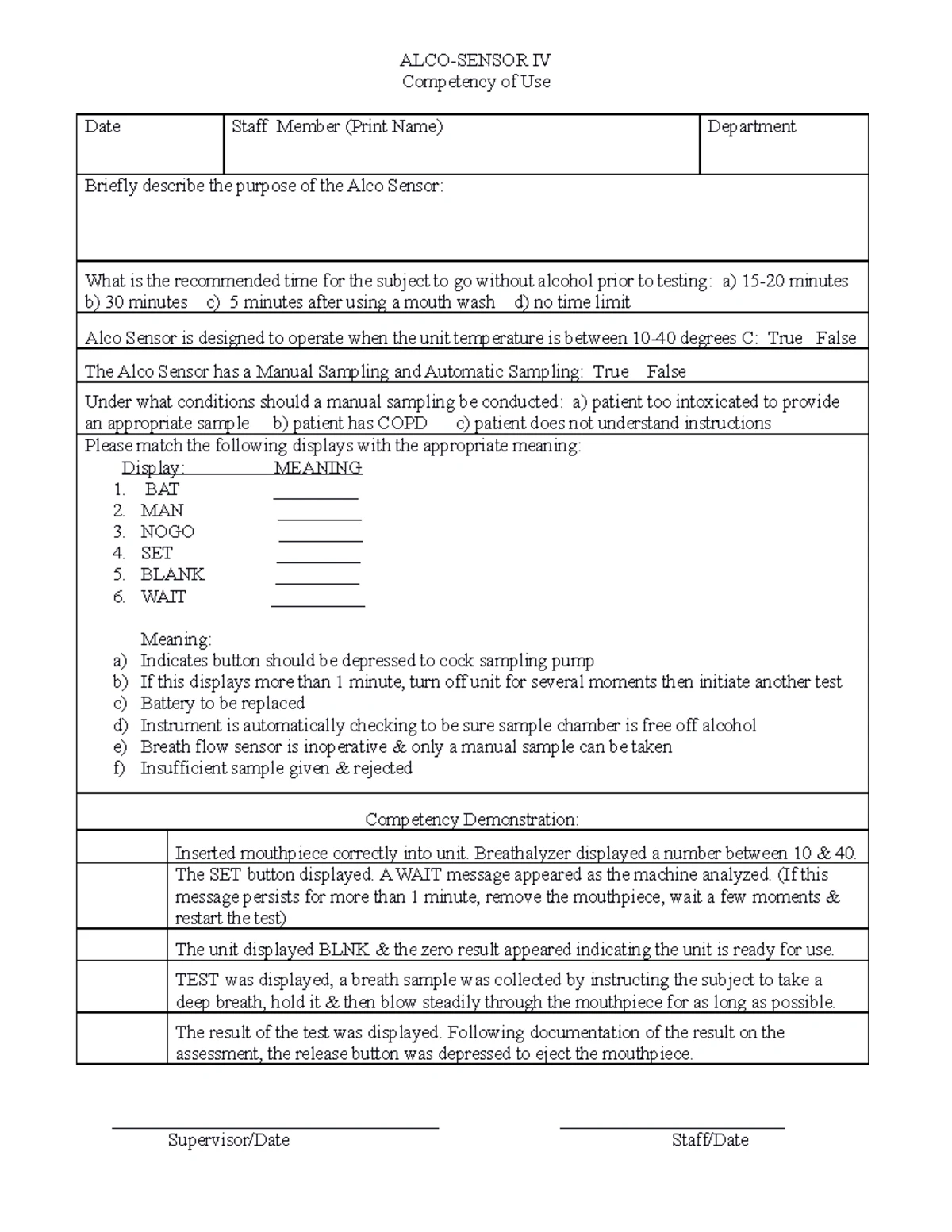 COWS Checklist for Competency: Administering the Clinical Opiate ...