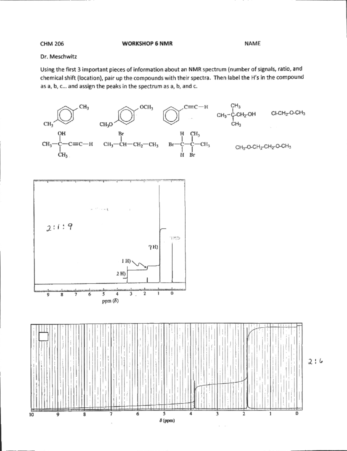 Workshop 6 NMR - practice problems for NMr and determining structures ...