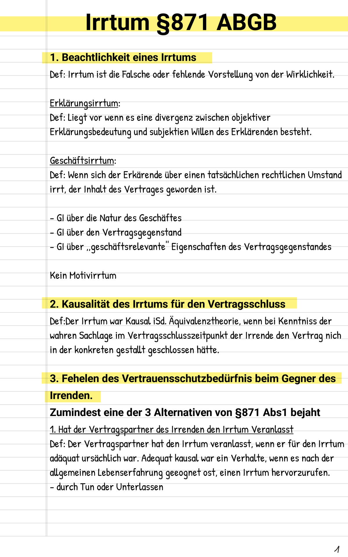 2. Klausur Privatrecht I - Irrtum §871 ABGB Beachtlichkeit eines ...