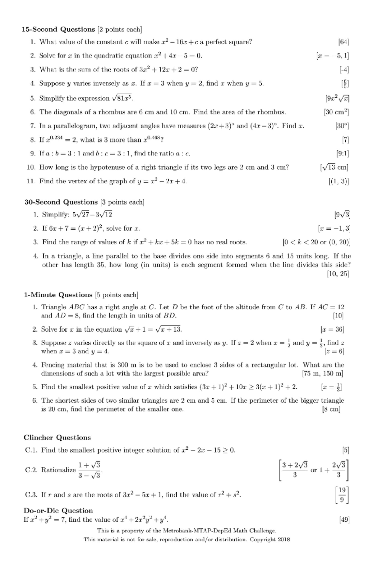 Mtap Reviewer G9: Comprehensive Math Problems and Solutions - Studocu