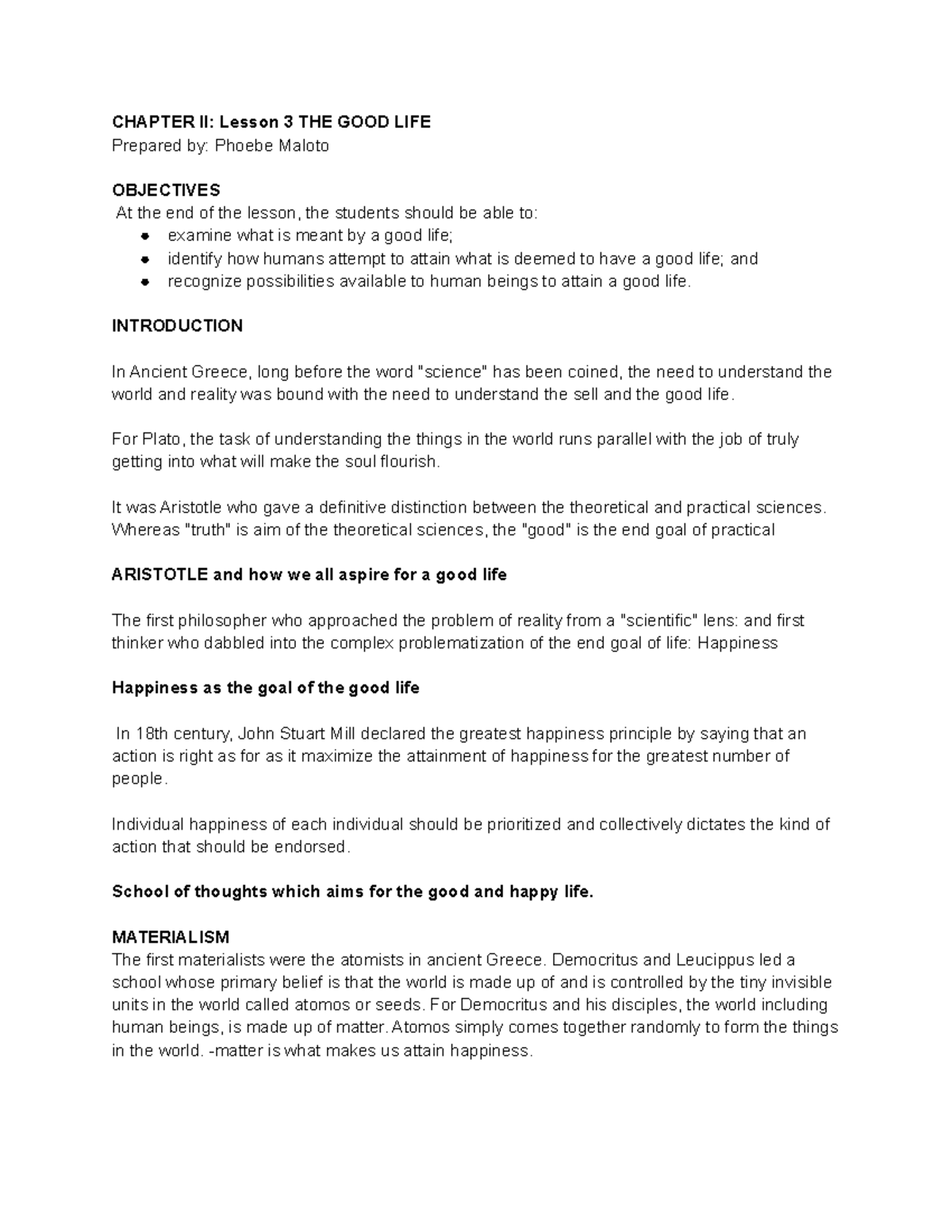 Written Report on The Good Life STS - Chapter II Lesson 3 - Studocu