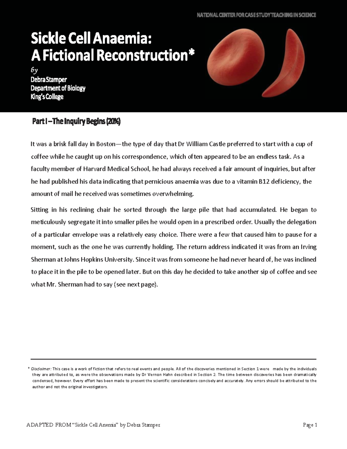 Assessment 1: Sickle Cell Anemia Case Study & Questions 2022 - Studocu