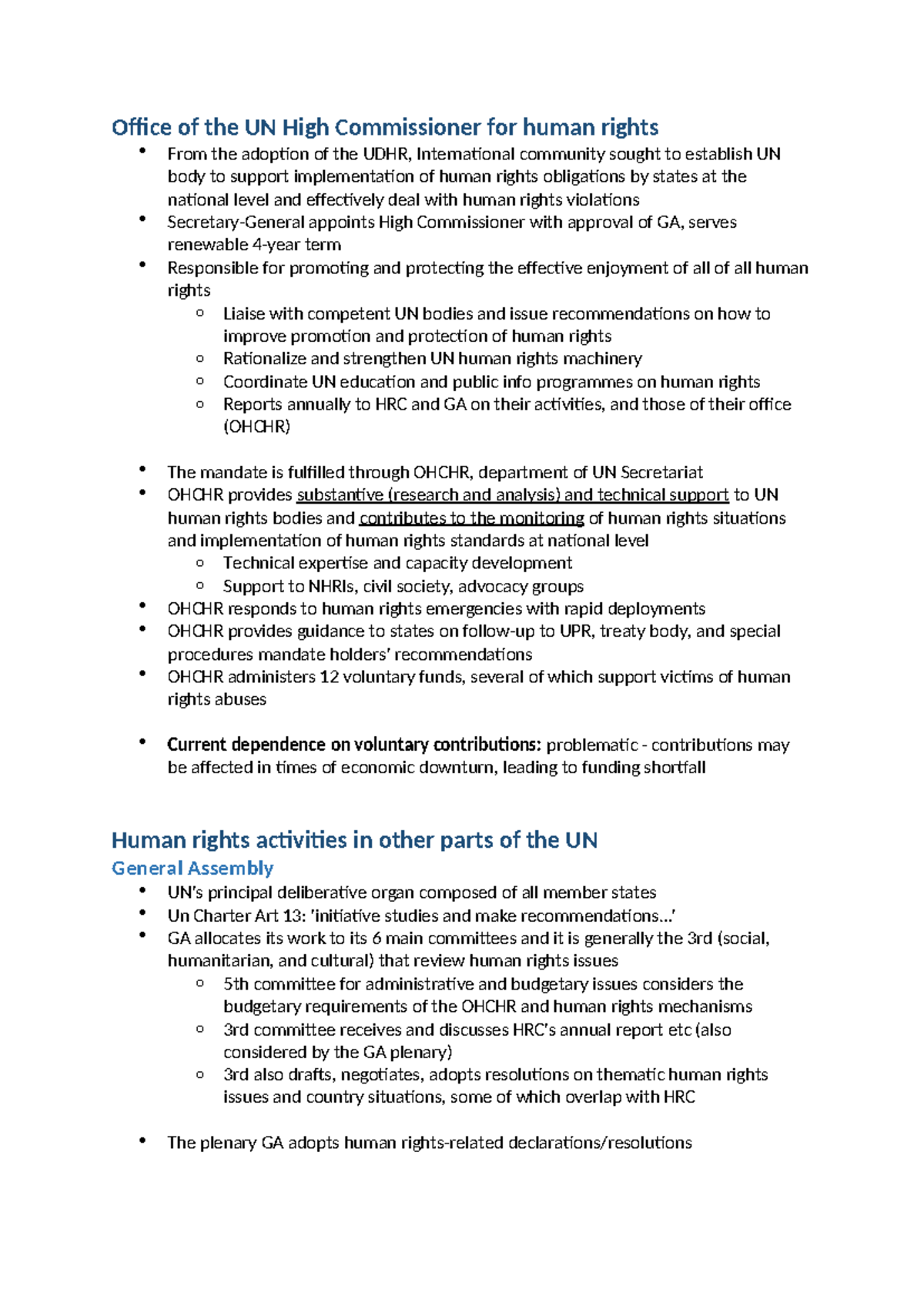 UN Framework: Summary of Readings on Human Rights Mechanisms - Studocu