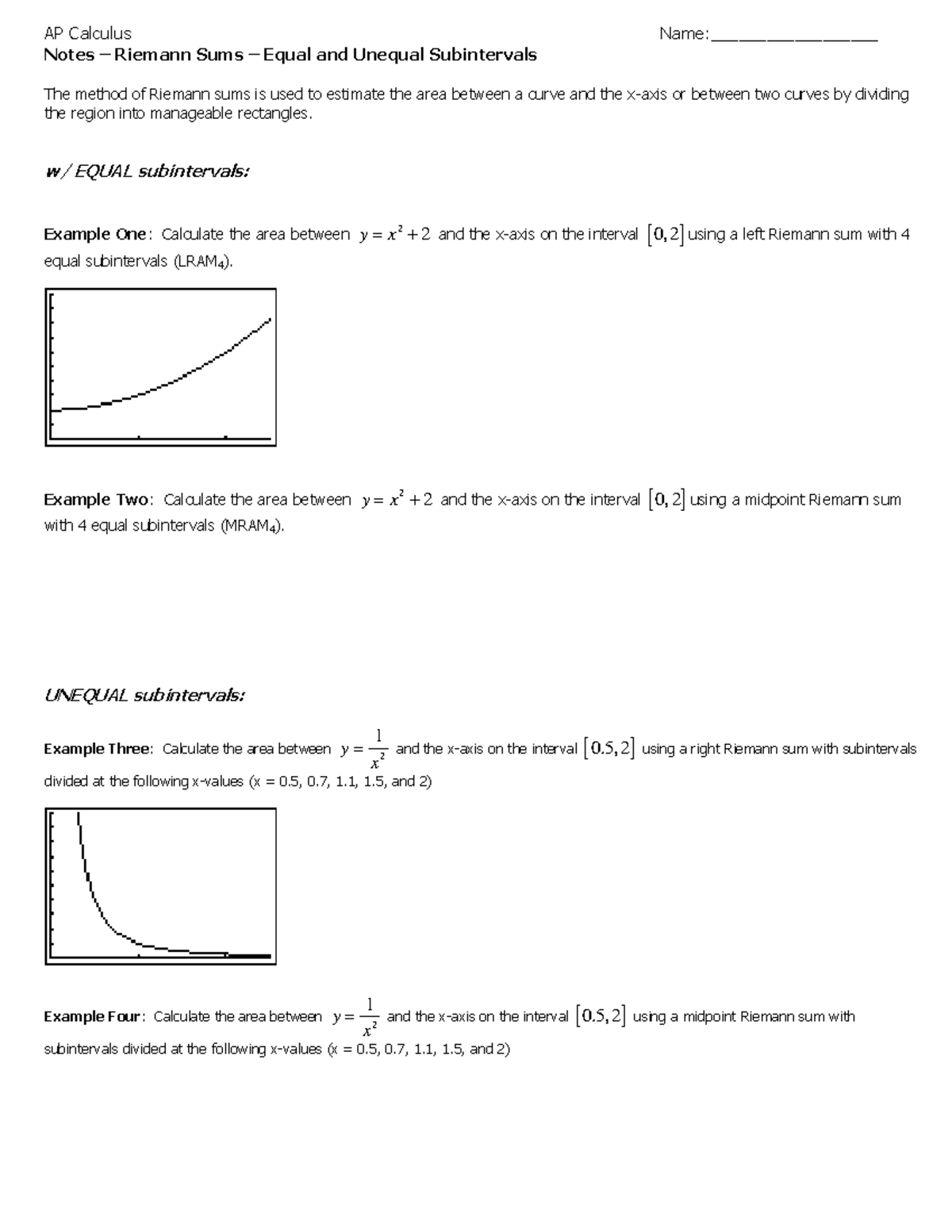AP Calculus BC Unit 6 Class Notes: Riemann Sums & Integrals - Studocu
