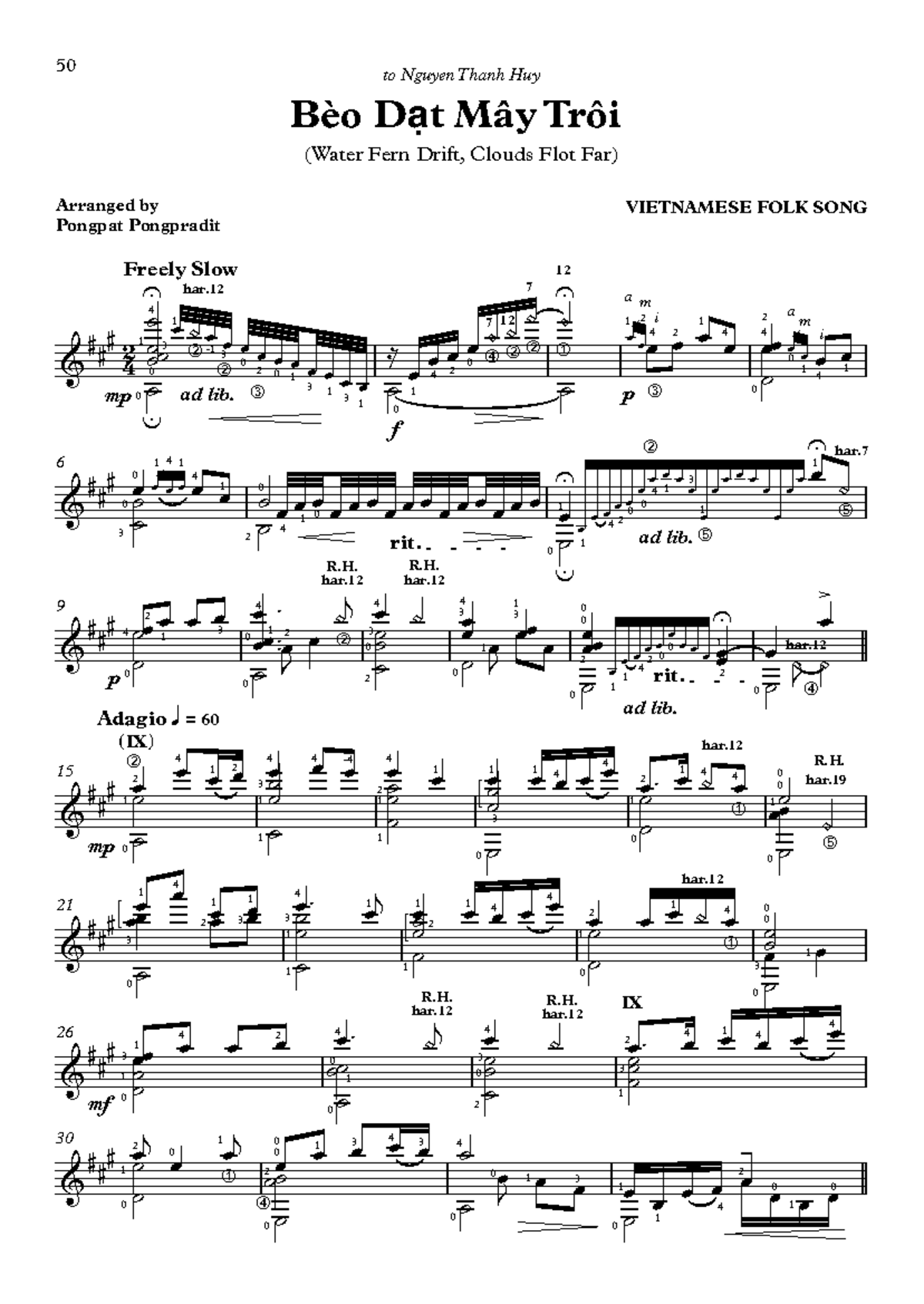 Beo Dat May Troi (Water Fern Drift) Sheet Music - VIETNAMESE FOLK SONG ...