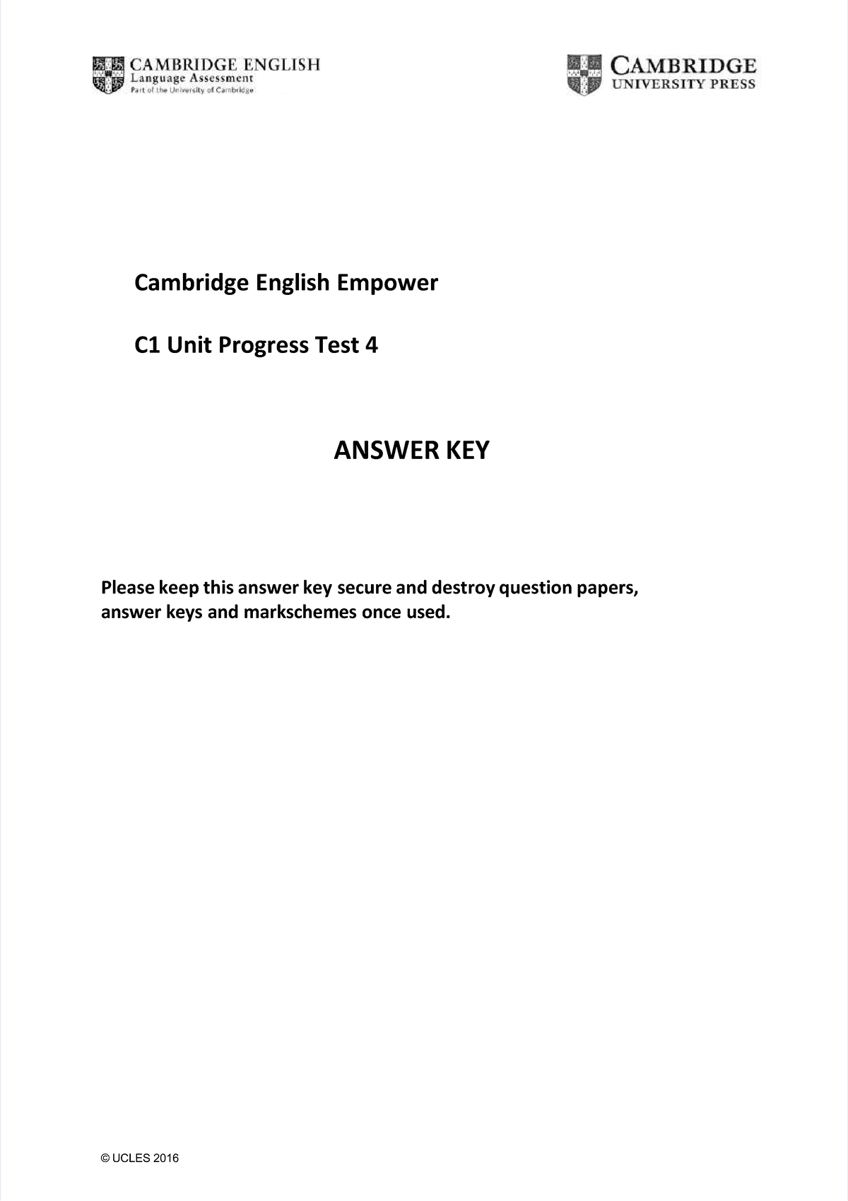 Cambridge English Empower C1 Unit 4 Progress Test Answer Key - Studocu
