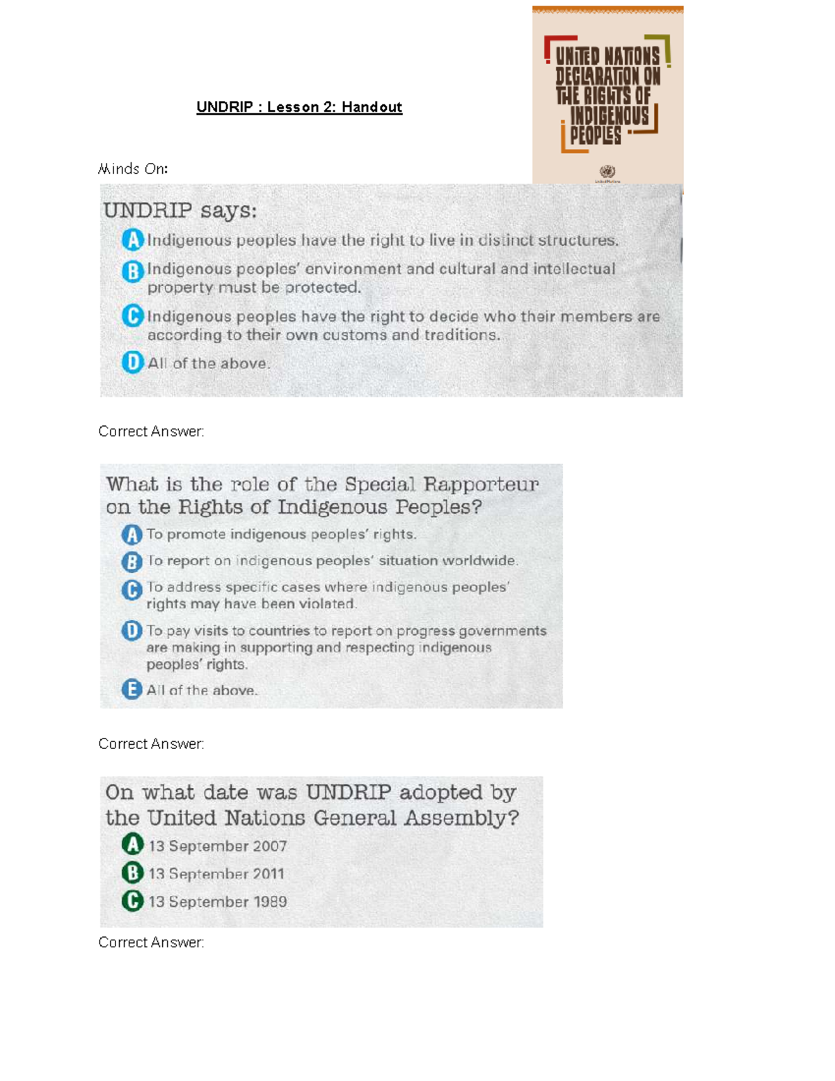 UNDRIP: Lesson 2 Handout - Exploring Indigenous Relations - Studocu