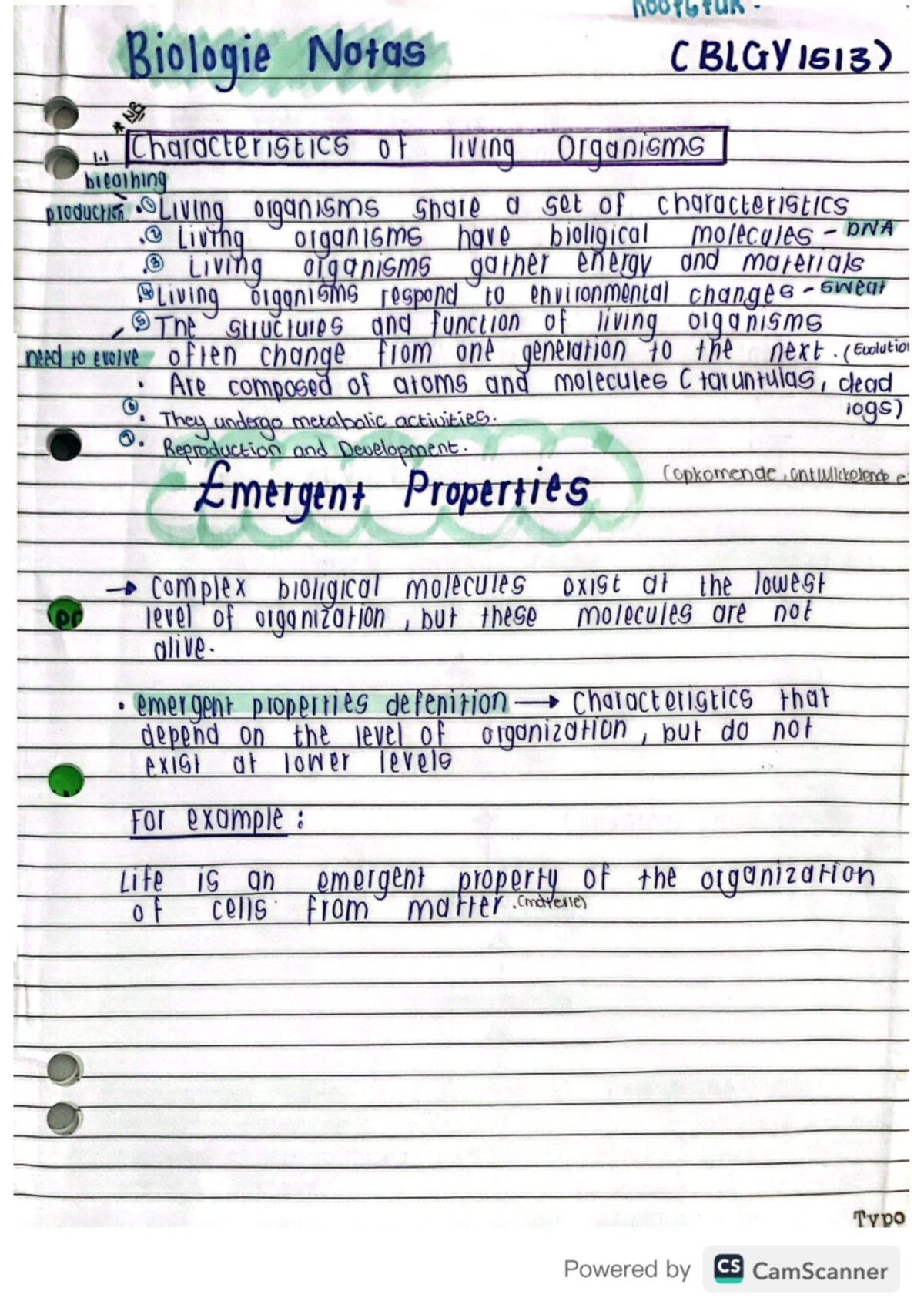 BLGY1513 Chapter 1: Characteristics of Living Organisms and Life ...