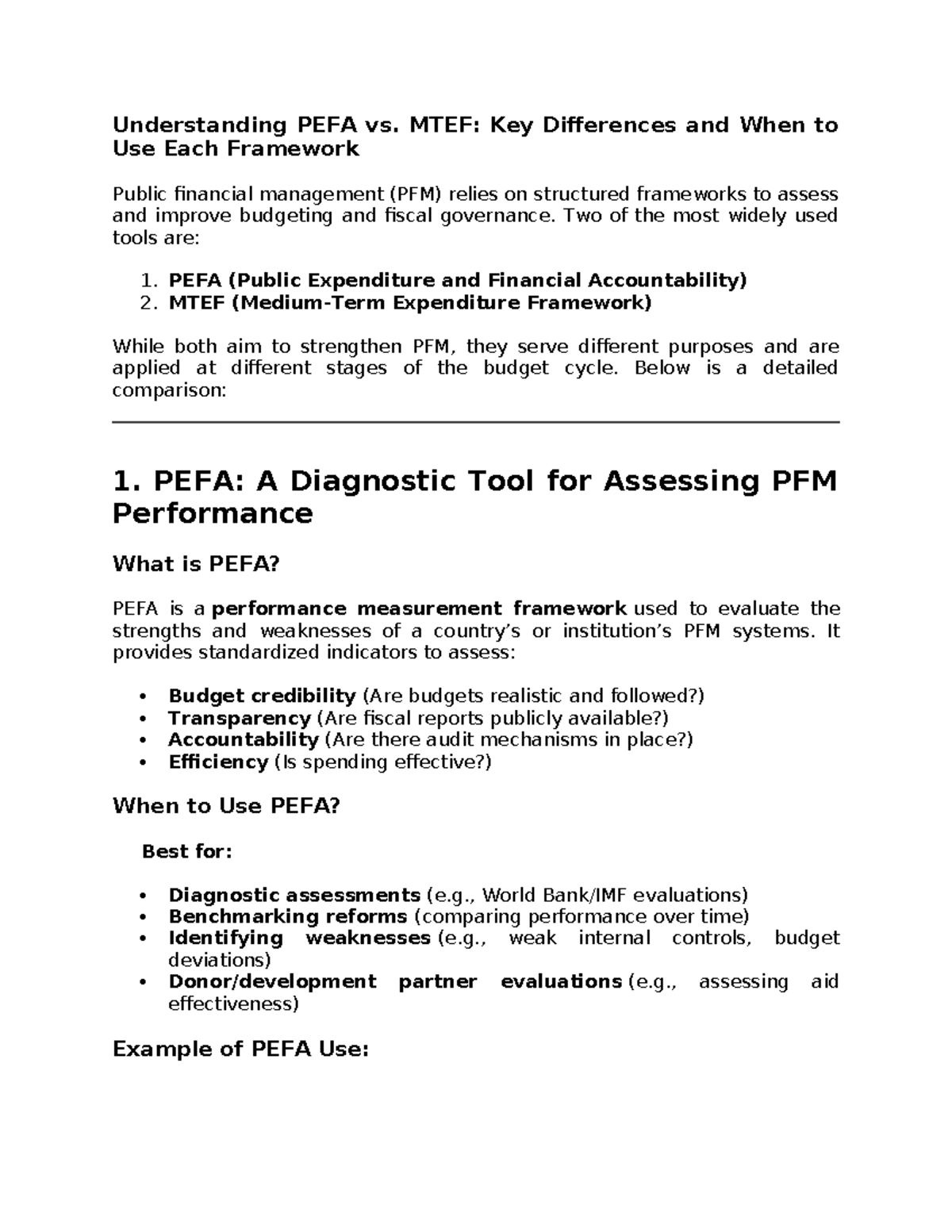 Understanding PEFA vs - Diagnostic Tool for Assessing PFM Performance ...