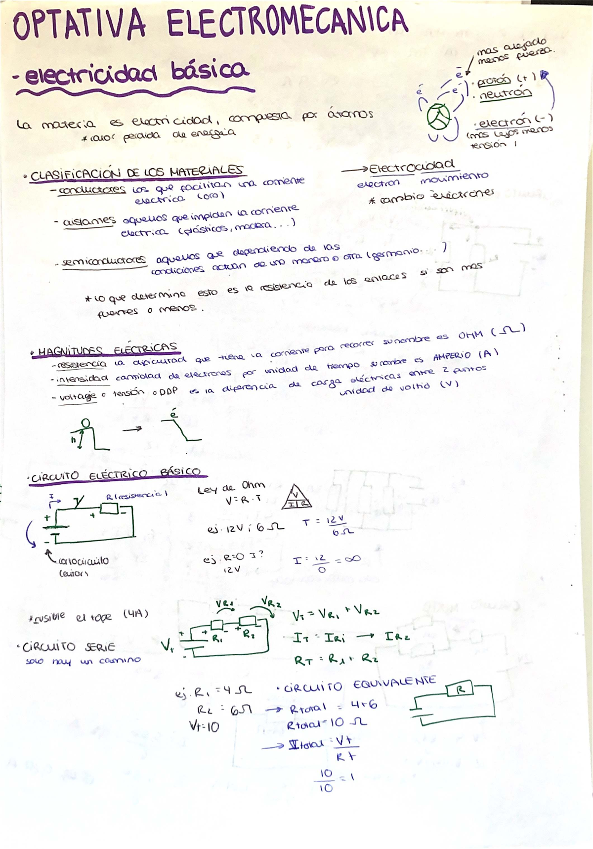 OPTATIVA ELECTROMECÁNICA: Fundamentos de Electricidad y Circuitos - Studocu