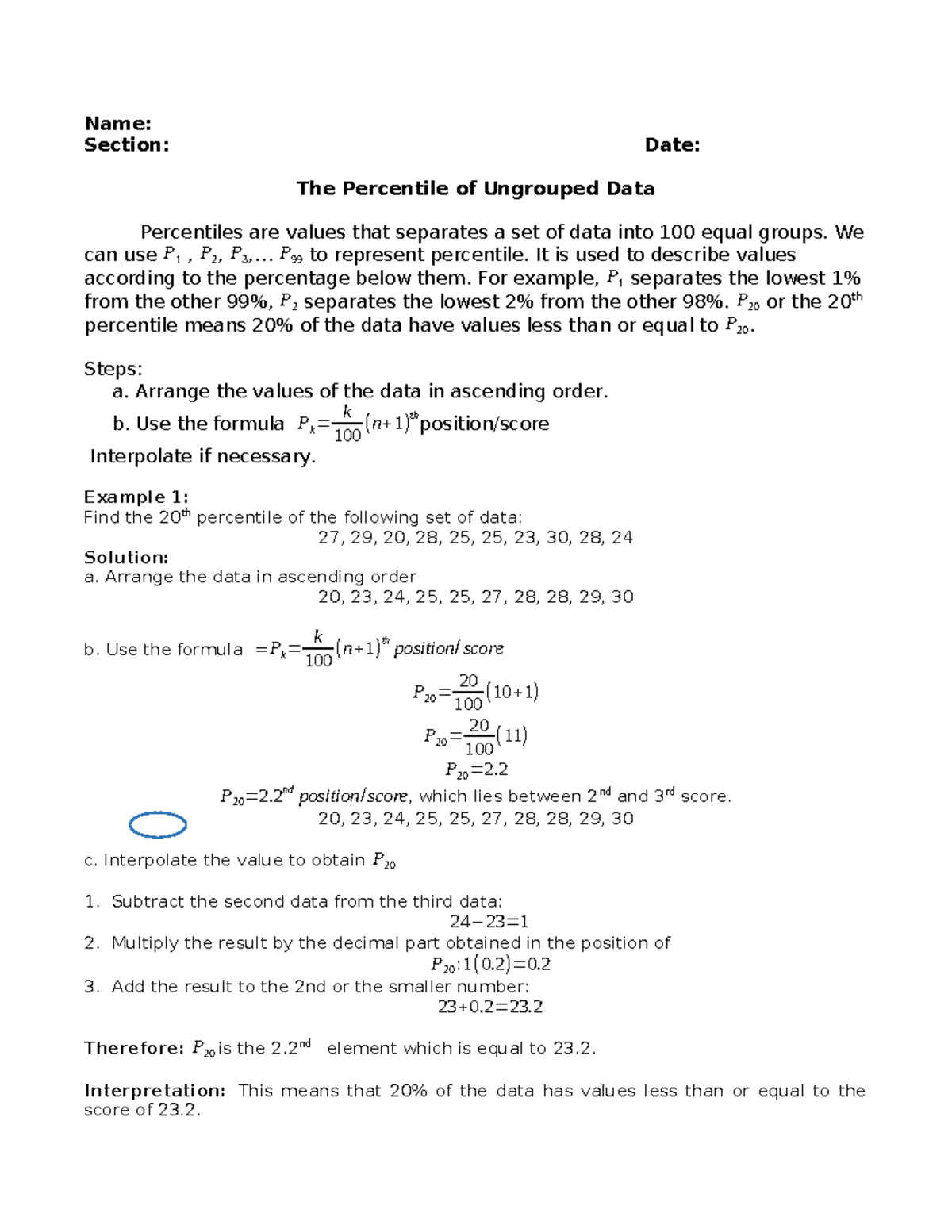 Understanding Percentiles of Ungrouped Data for Analysis - Studocu