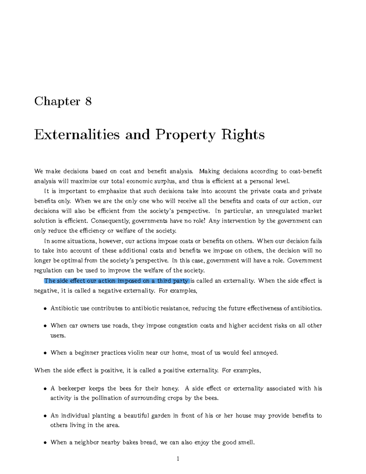 Lecture book ch08 - Chapter 8 Externalities and Property Rights We make ...