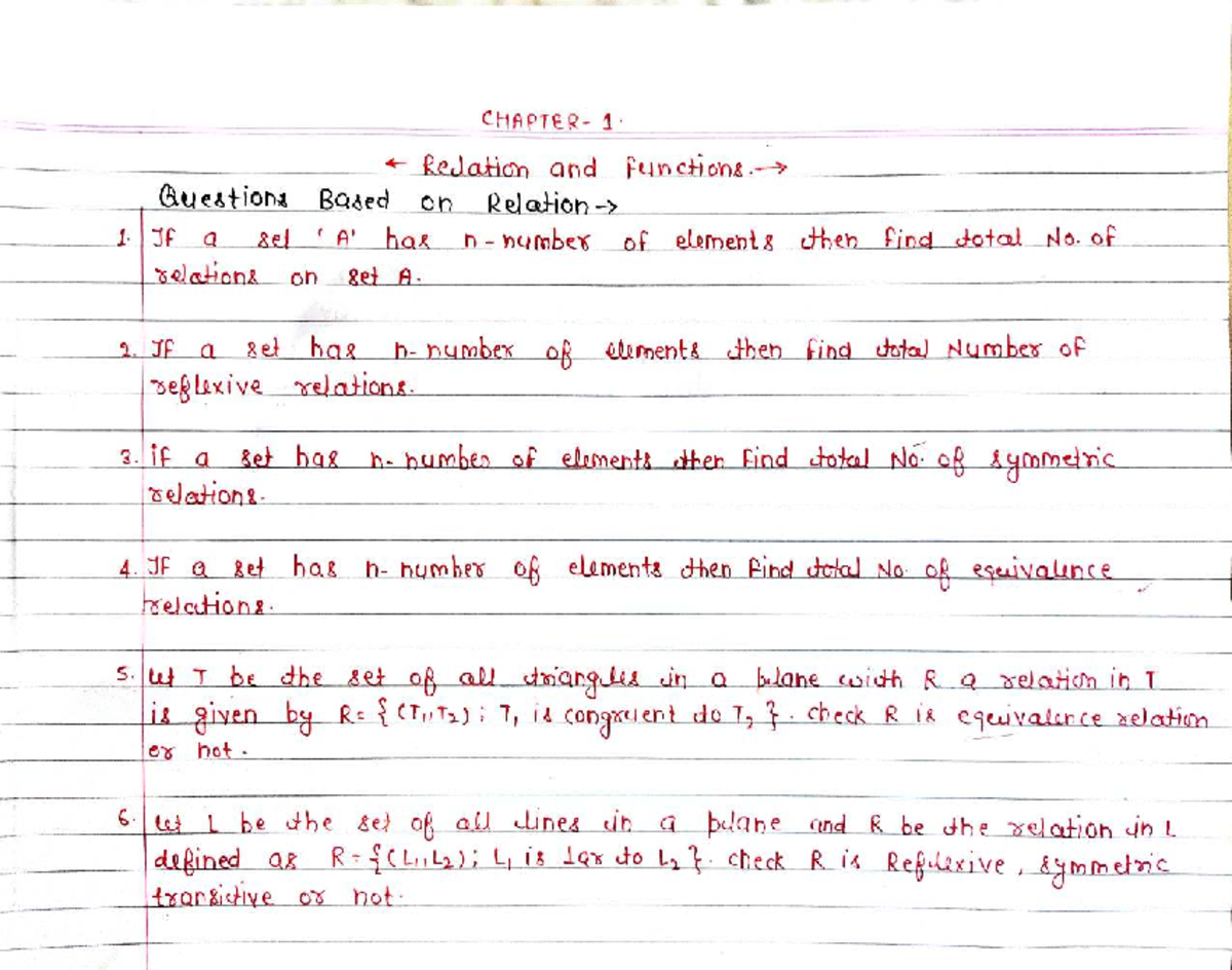 Relations and Functions XII: Comprehensive Study Guide - Studocu