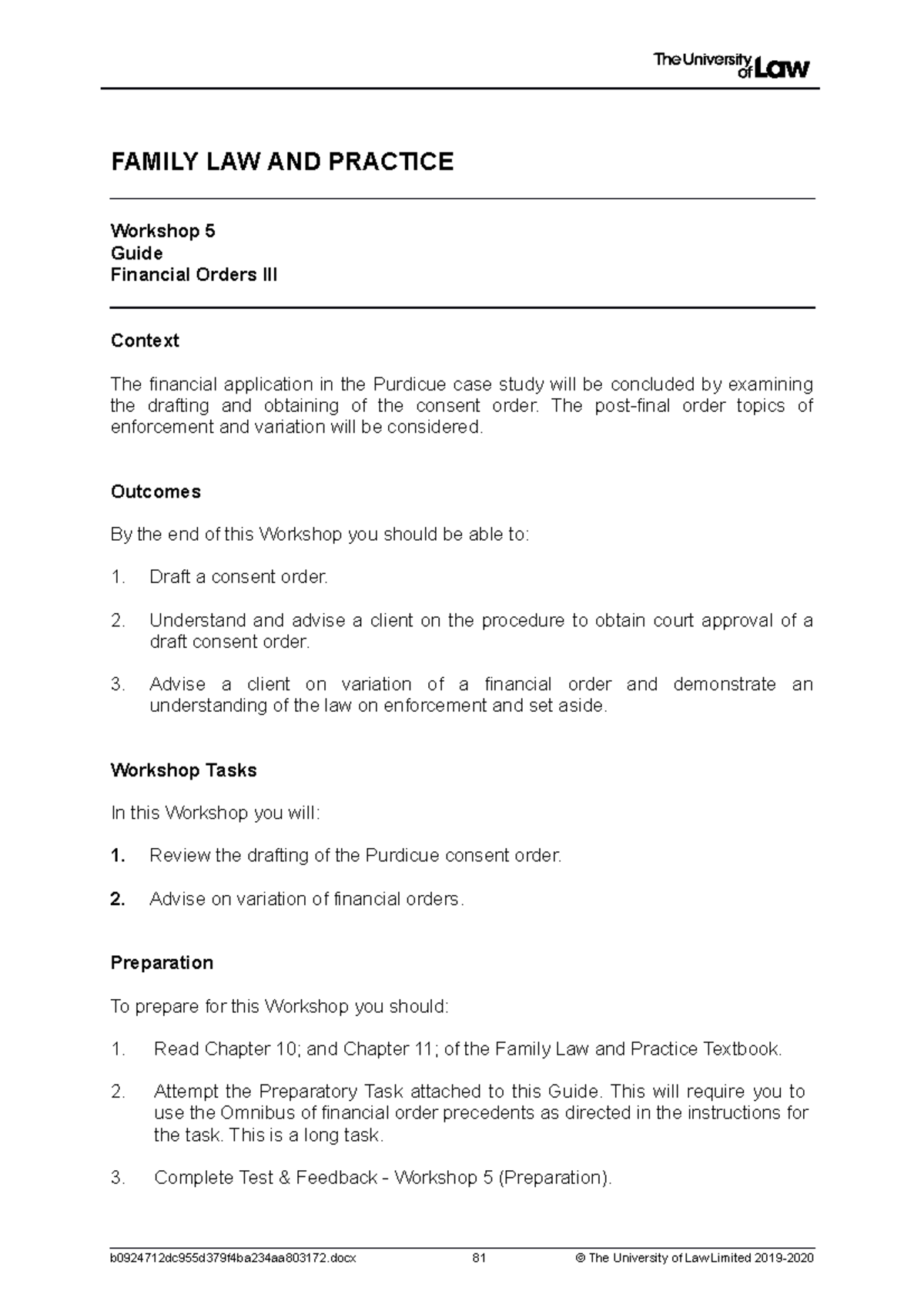 1920 fam ws05 ce01 guide - FAMILY LAW AND PRACTICE Workshop 5 Guide ...