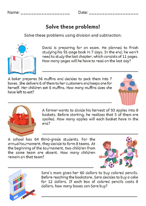 Division Word Problems Using Area Model - 4th Grade Worksheet - Name ...