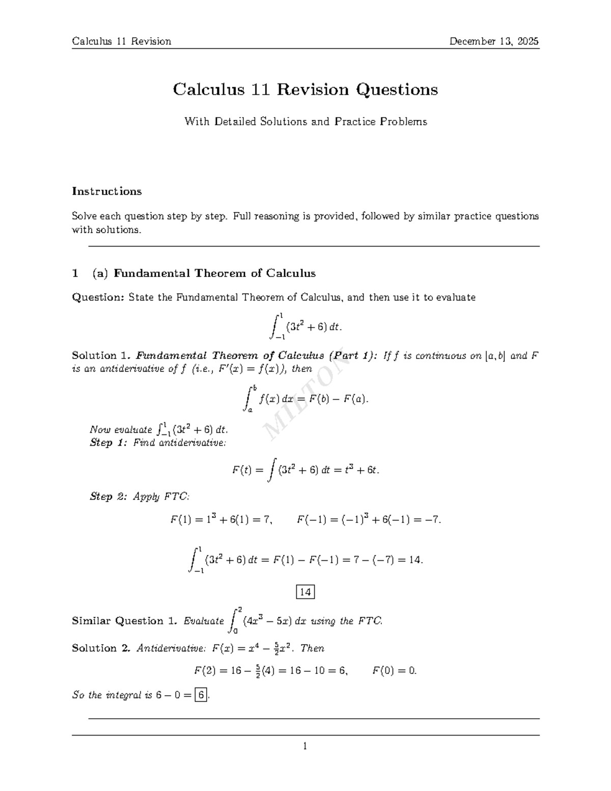 Calculus 11 Revision Notes: Solutions & Practice Problems - Studocu