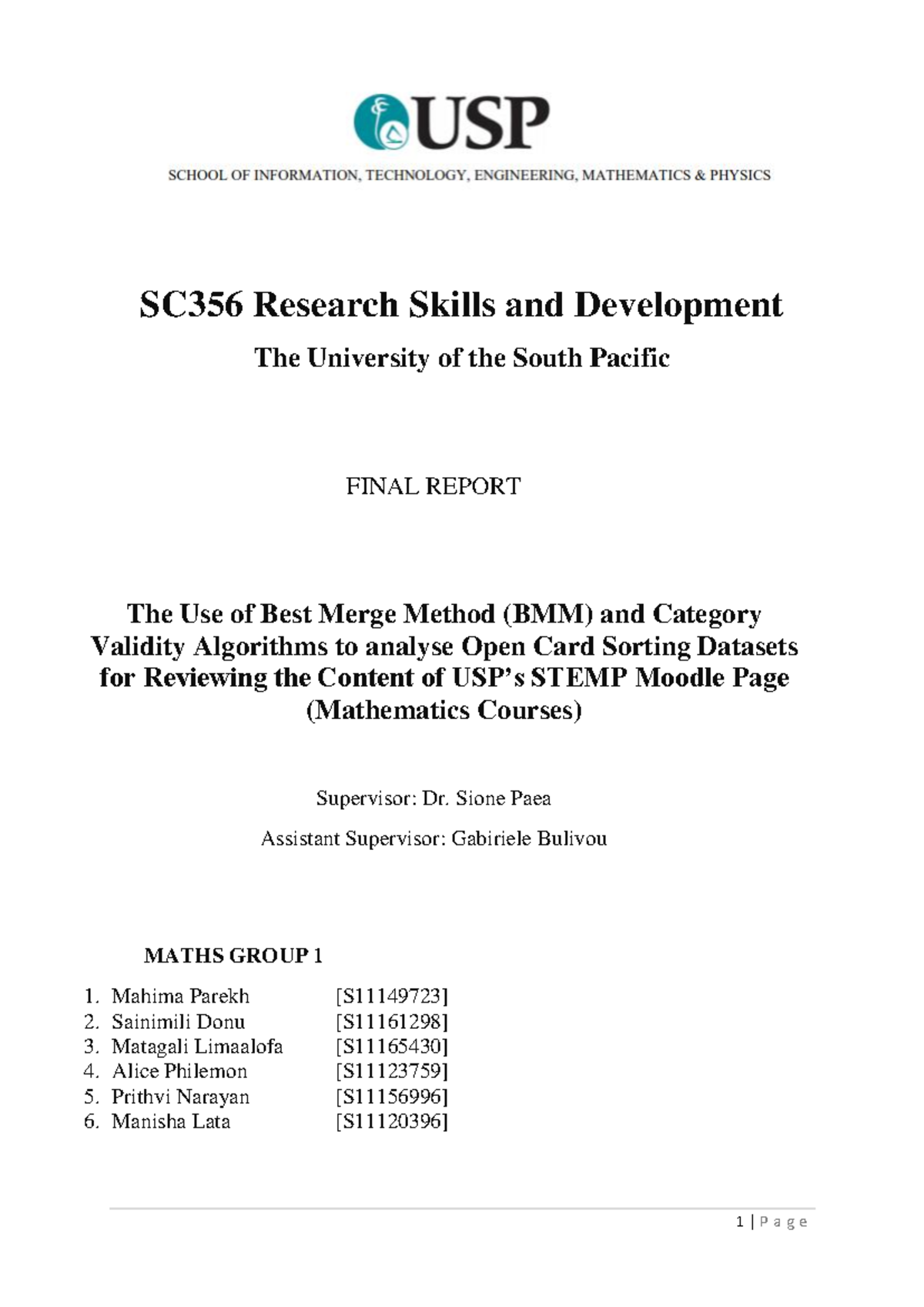 SC356 Final Report on Best Merge Method for Maths Group 1 Analysis ...