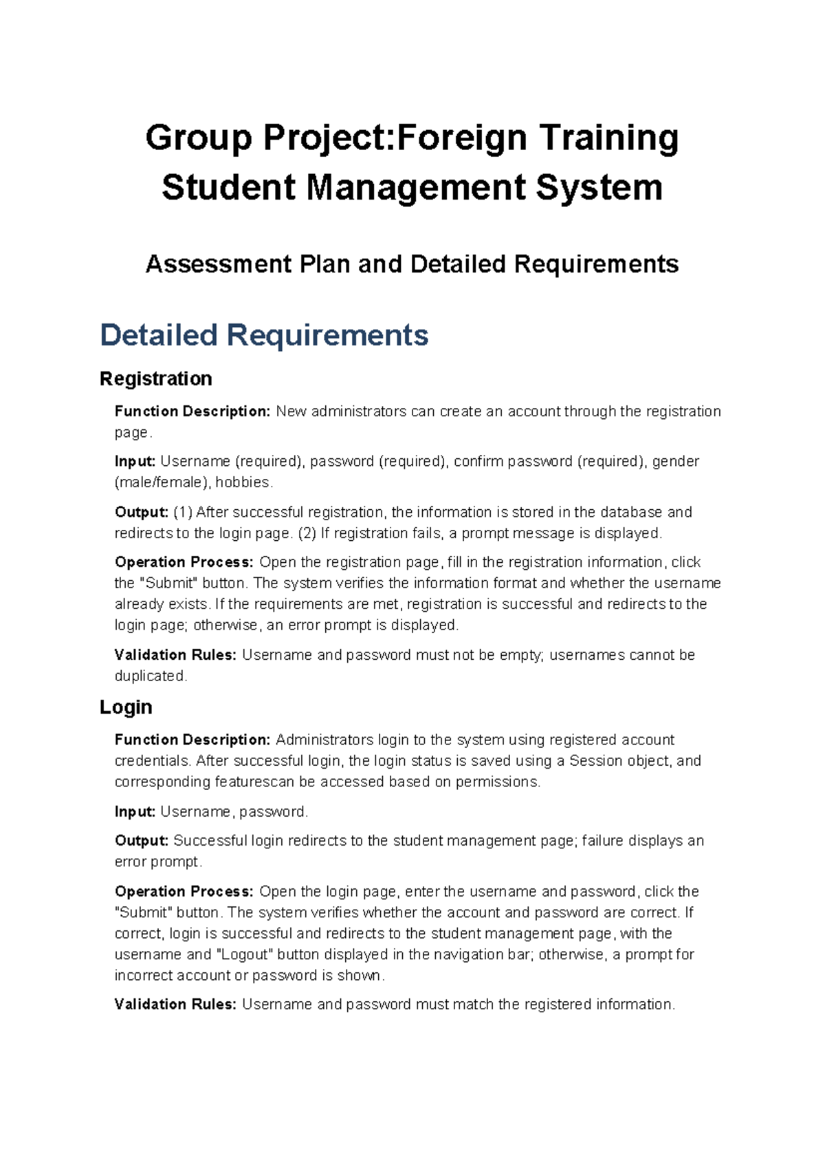 Group Project: Foreign Training Student Management System Assessment ...