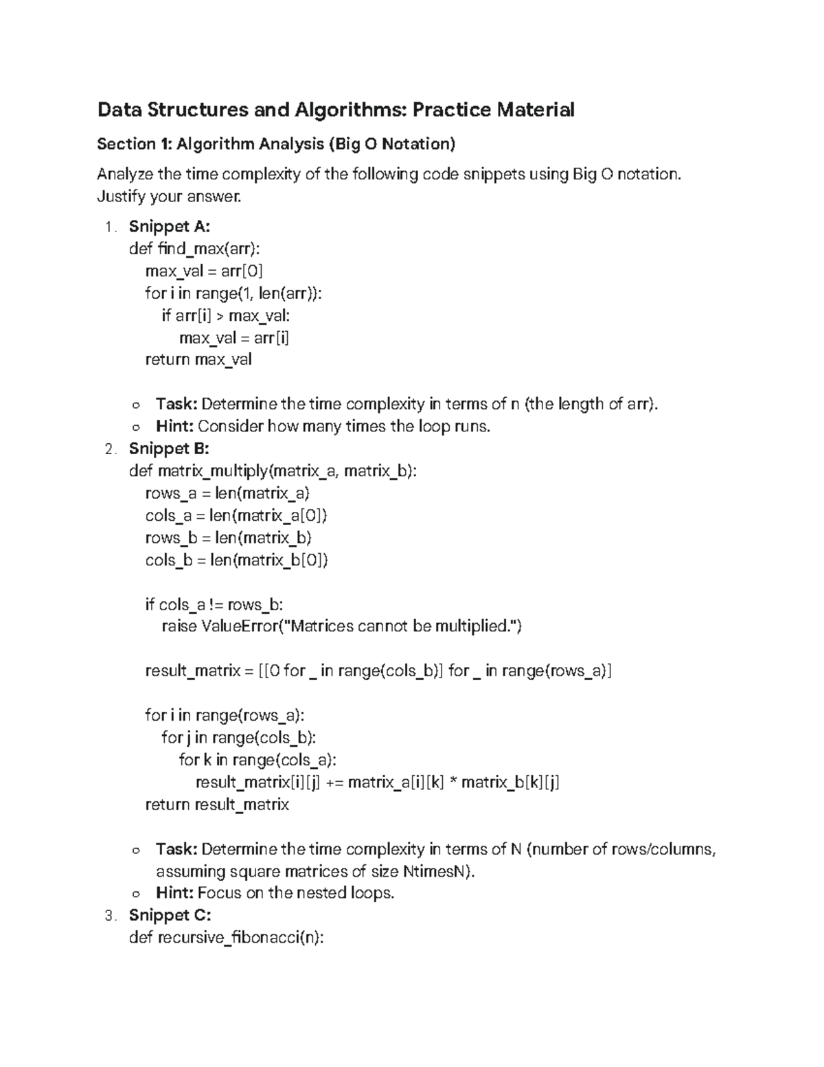 CS101: Data Structures & Algorithms - Practice Material on Time ...