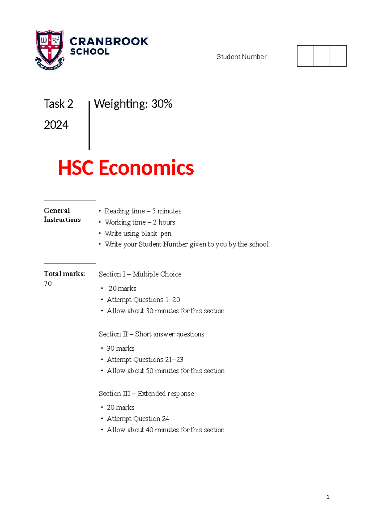 12 EC 2024 Task 2 - HSC Economics Exam Paper - Studocu