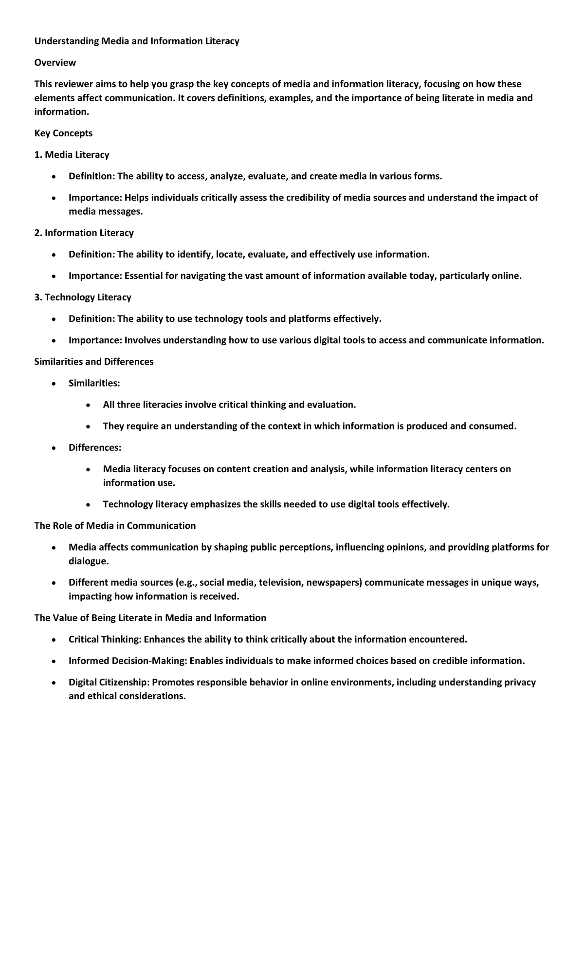MIL Q1 Reviewer - Understanding Media and Information Literacy Overview ...