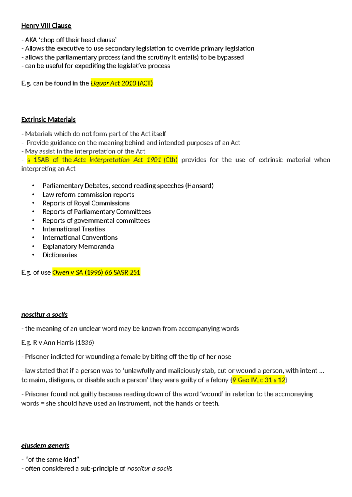 Henry Clause & Statutory Interpretation: Exam Notes (LAW 101) - Studocu