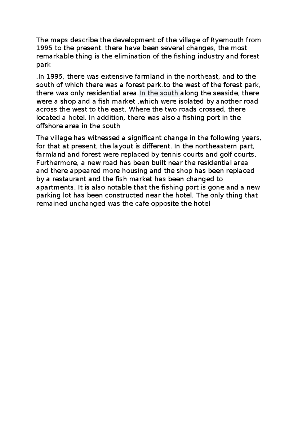 Changes in Ryemouth Village Development (1995-Present) Analysis - Studocu