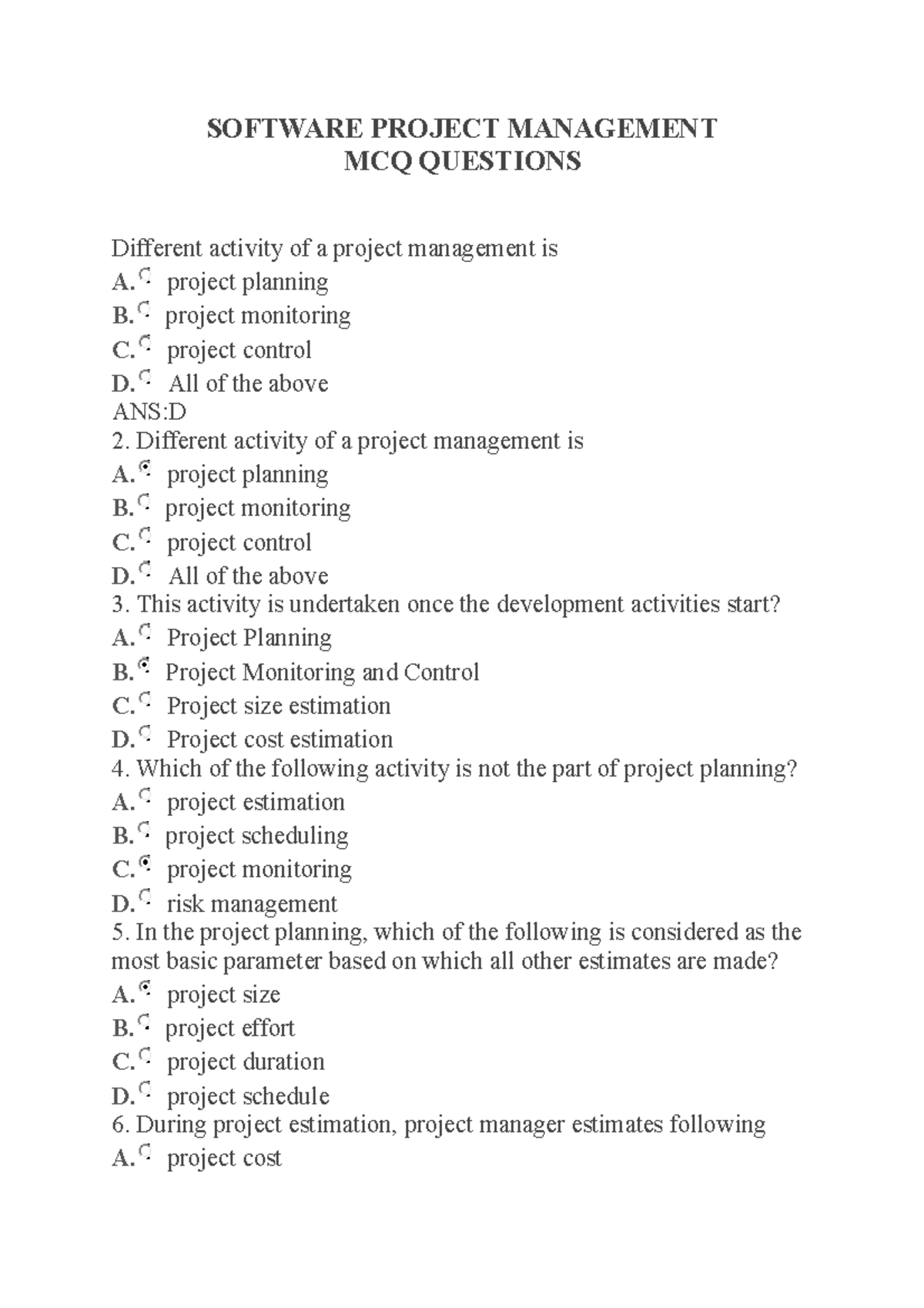 SPM MCQ - Comprehensive Software Project Management Question Bank - Studocu