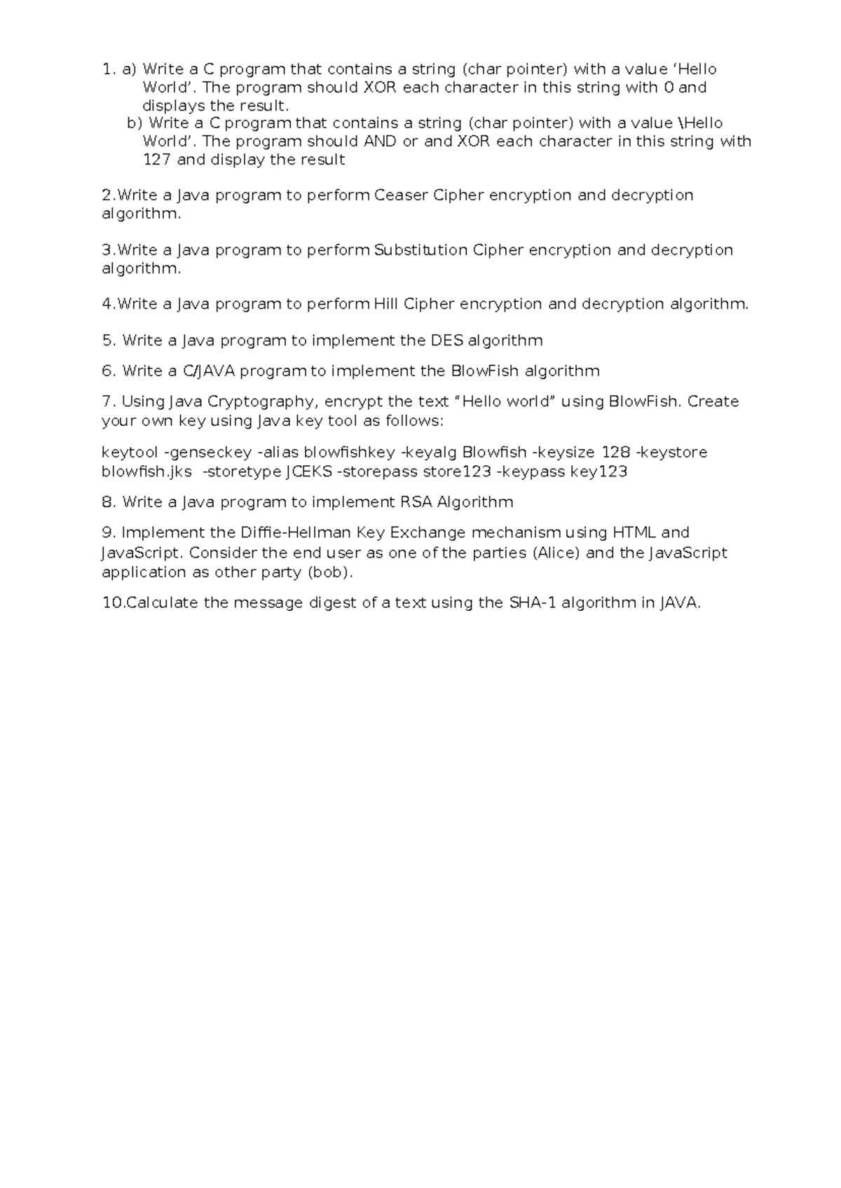 Final CNSLab Programs List: C & Java Cryptography Algorithms - Studocu