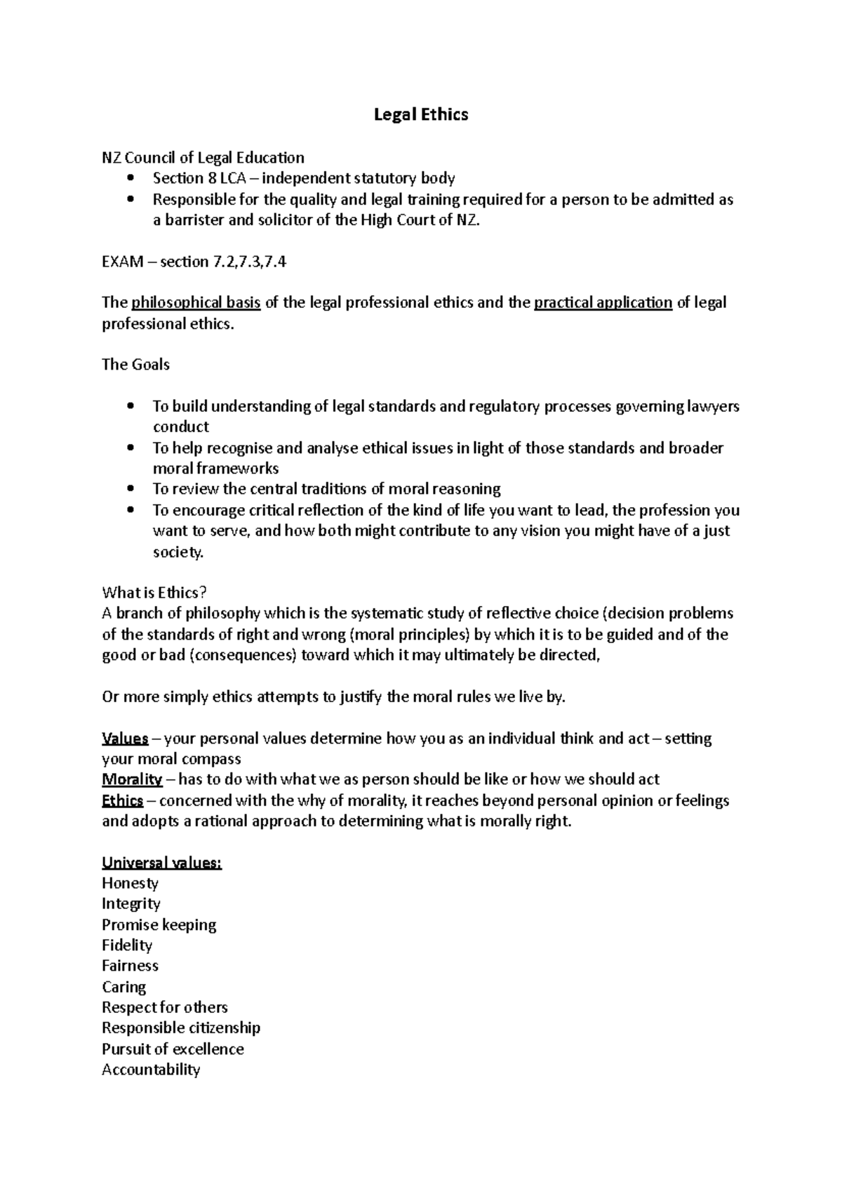 Legal Ethics - Lecture Notes (Course Code: LAW101) - Studocu