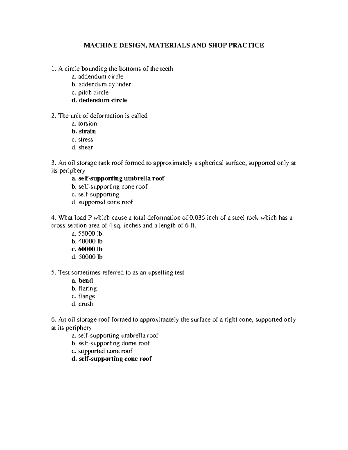 MDE 101: Machine Design Elements - Key Concepts and Practice Test - Studocu