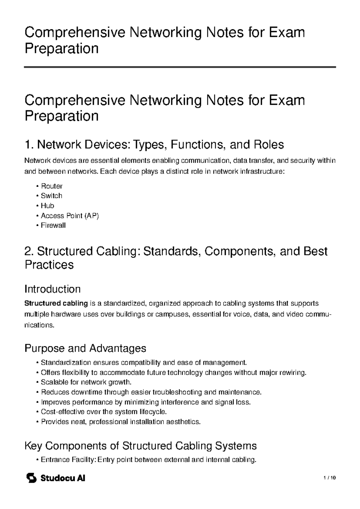 Comprehensive Networking Notes for Exam Preparation - Studocu