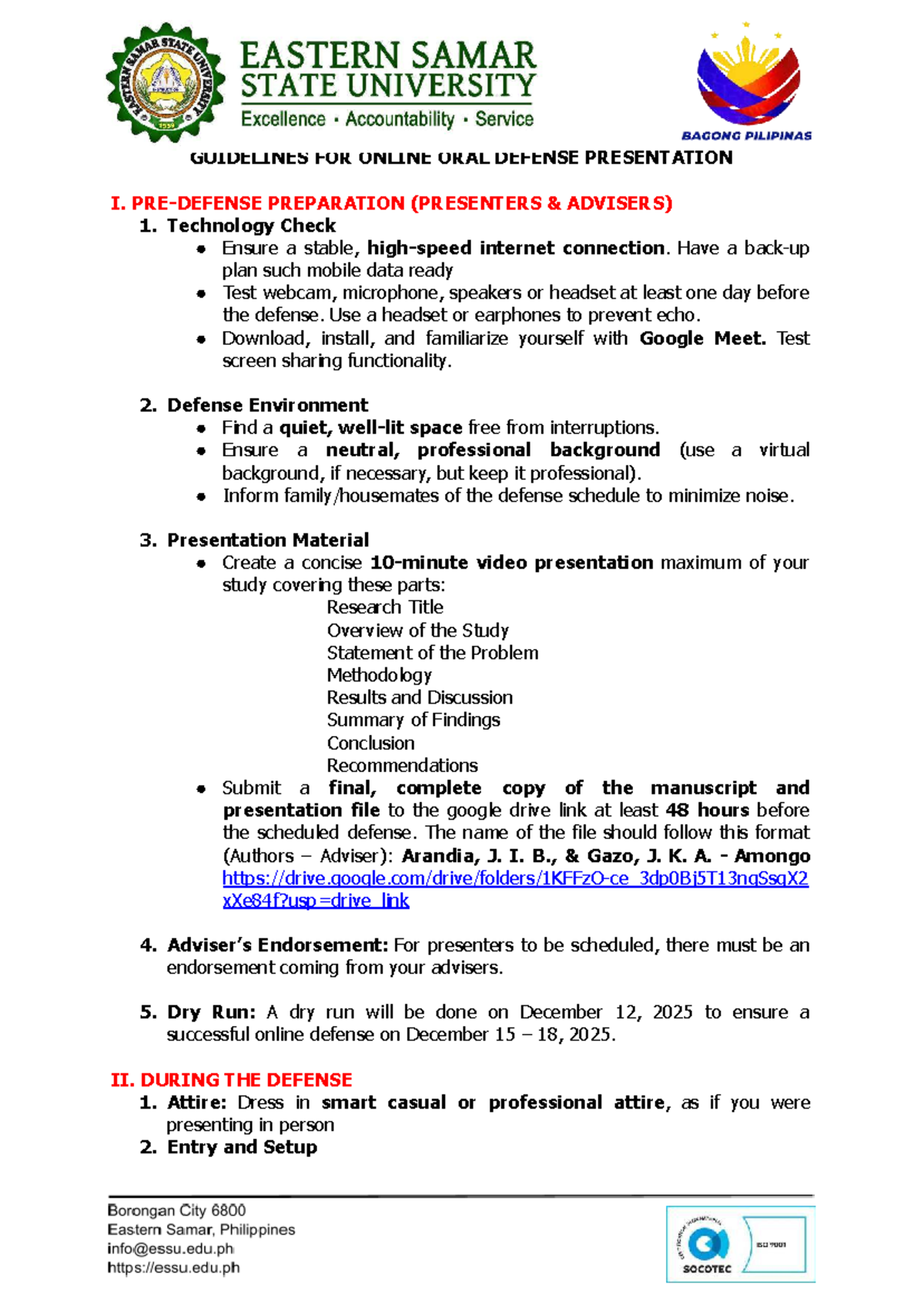 Guidelines for Online Oral Defense Presentation (2025) - Studocu