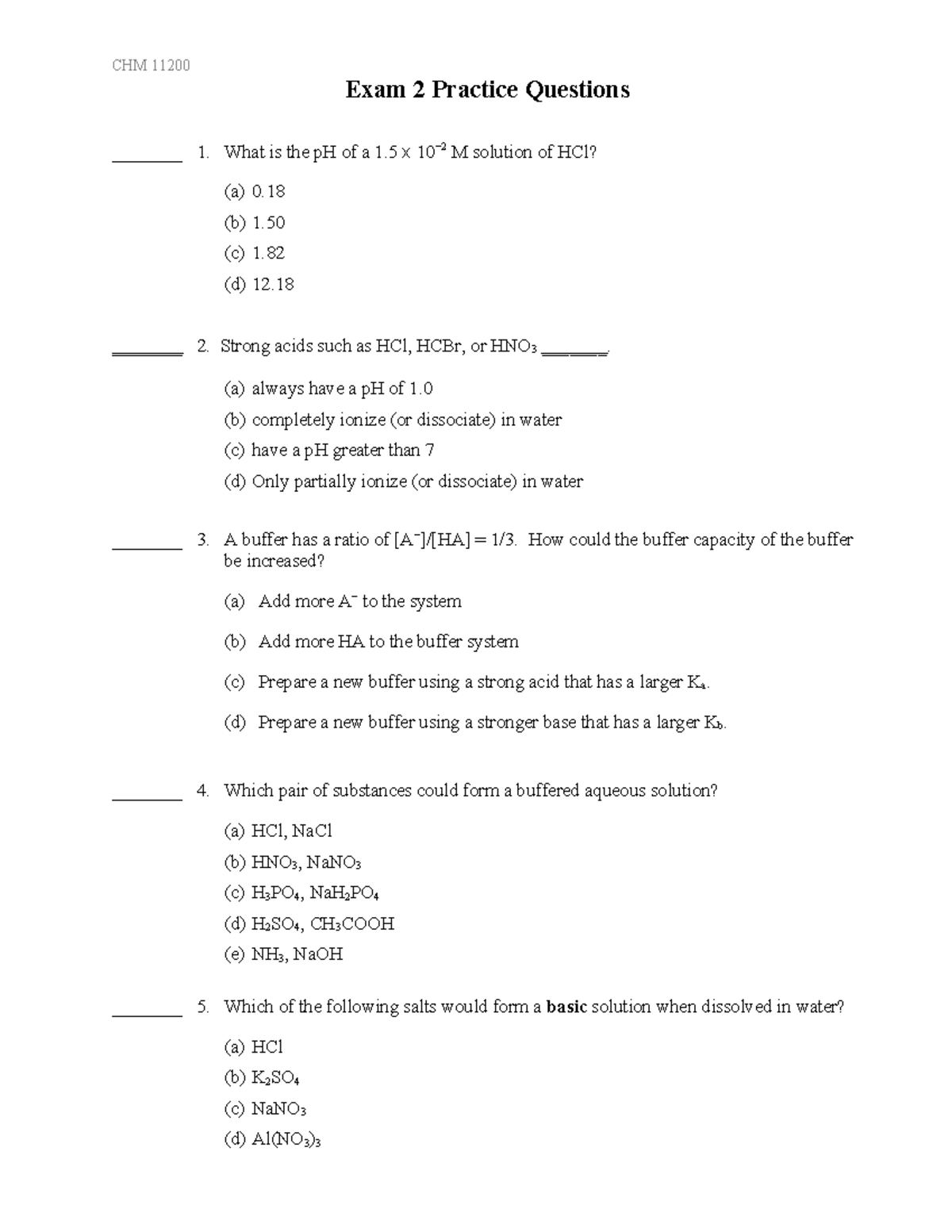 CHM 11200 Exam 2 Practice Questions and Buffer Capacity Lab Insights ...