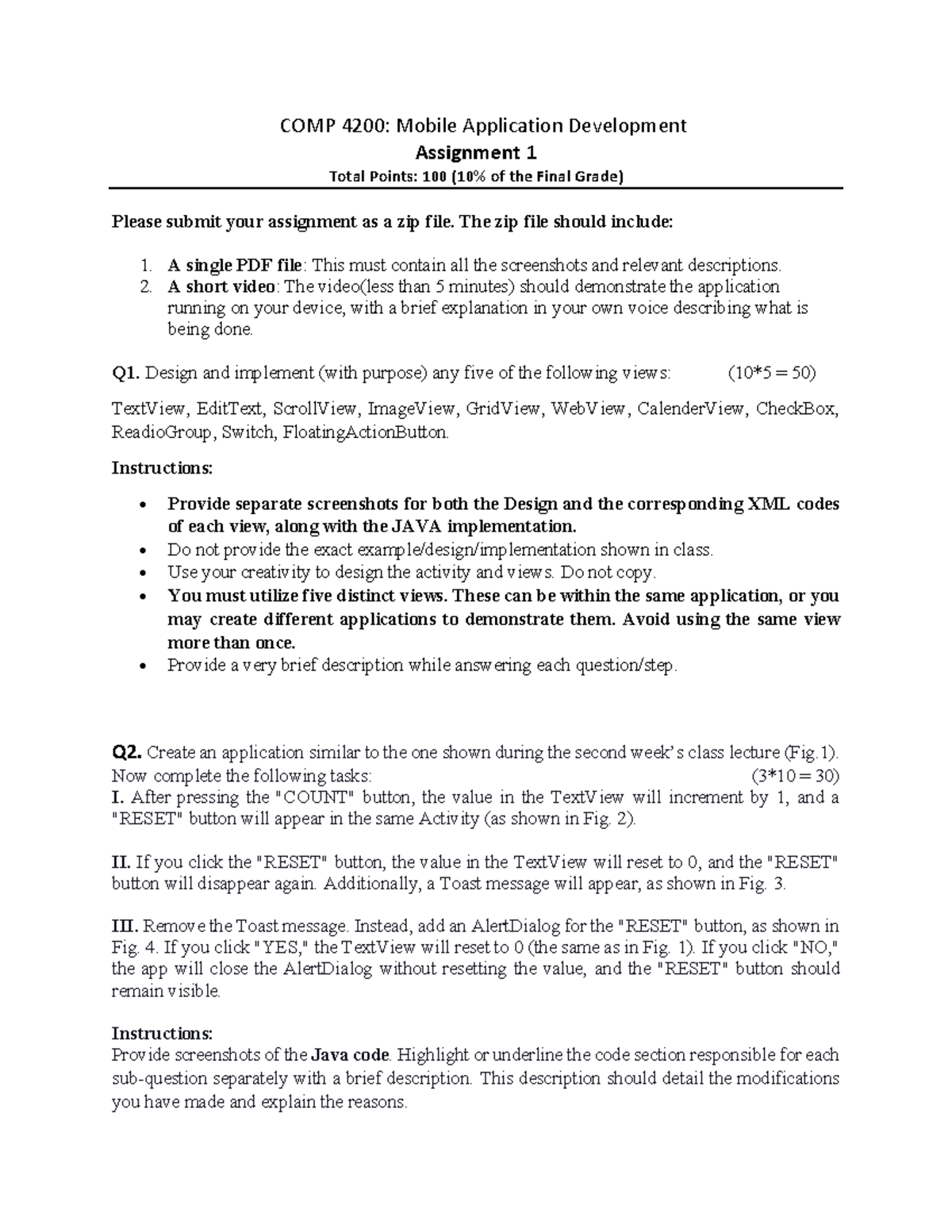 COMP 4200: Mobile App Dev Assignment 1 Guidelines and Requirements ...