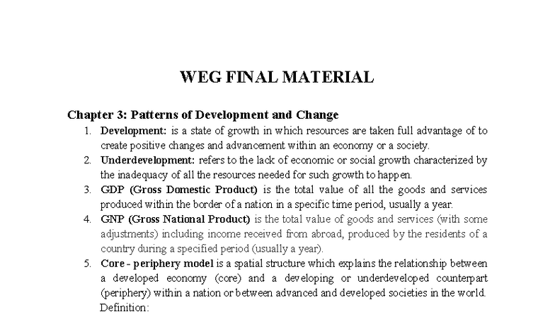 WEG Final Exam Material: Chapter 3 - Patterns of Development & Change ...