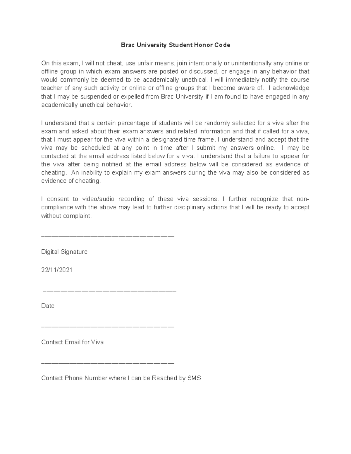 S24 BNG103 - Assignment - Brac University Student Honor Code On this ...