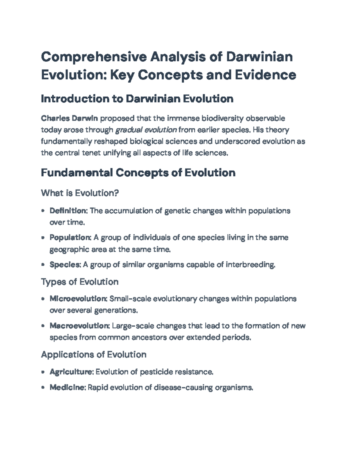 Comprehensive Overview of Darwinian Evolutionary Theory and Evidence ...