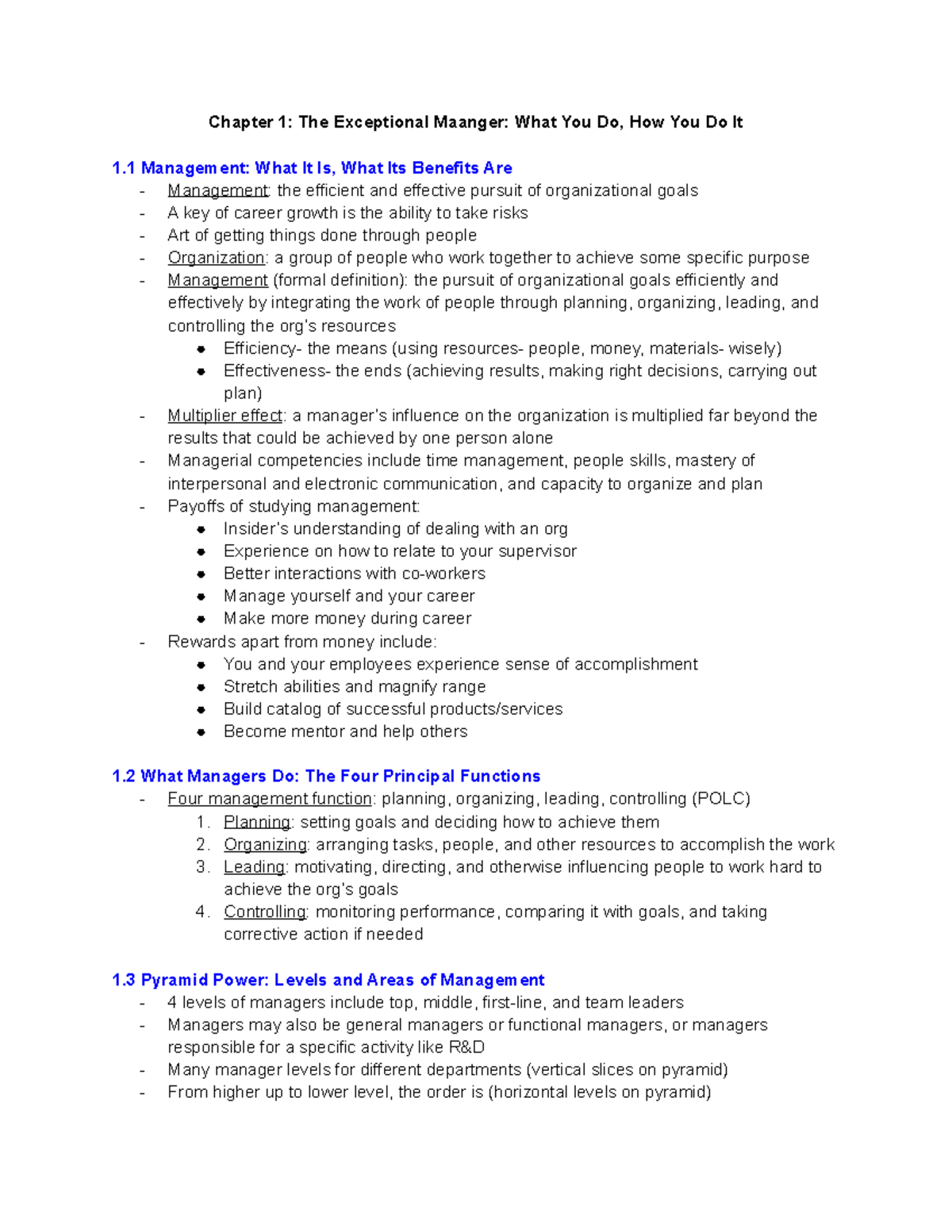Chapter 1 - The Exceptional Manager: Overview and Key Functions - Studocu