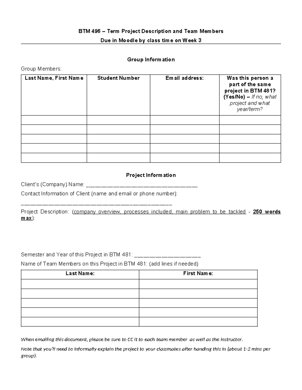 BTM 496 Term Project Description & Team Info Form - Studocu