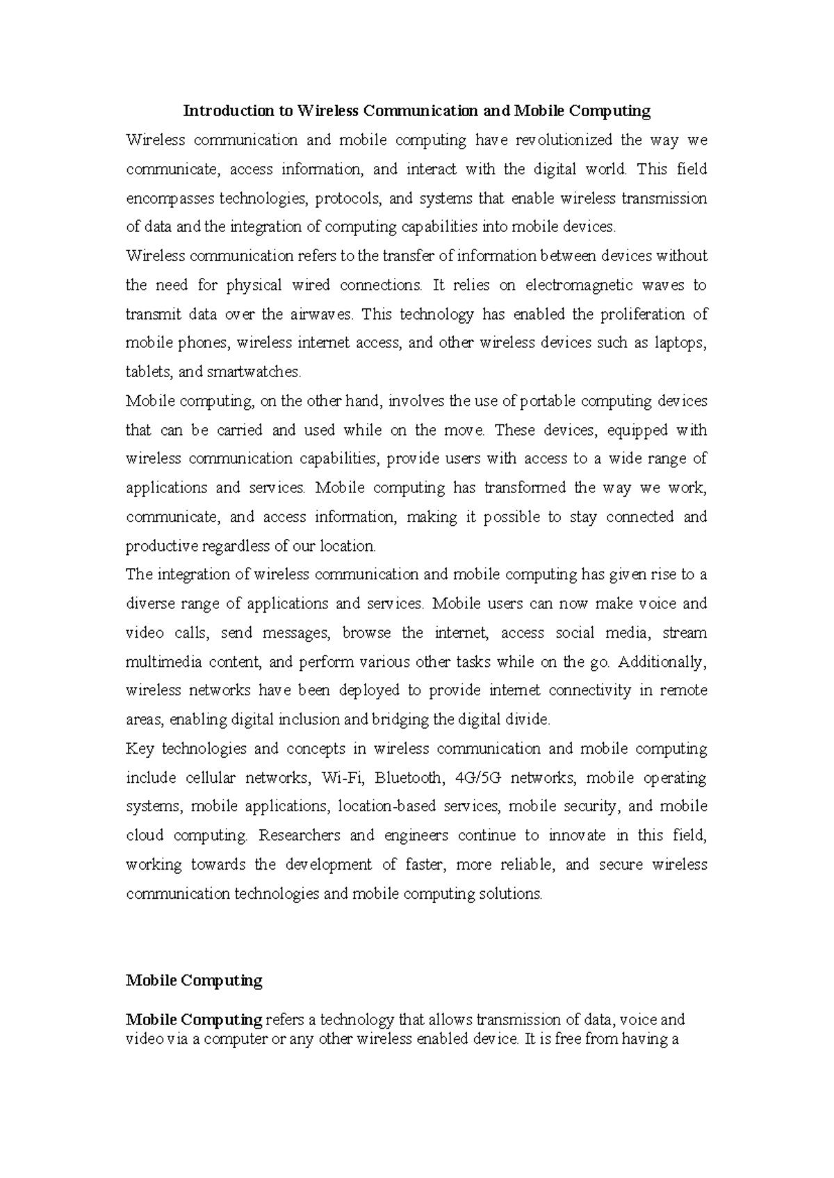 Wireless Communication & Mobile Computing: An Intro (Chapter 1) - Studocu