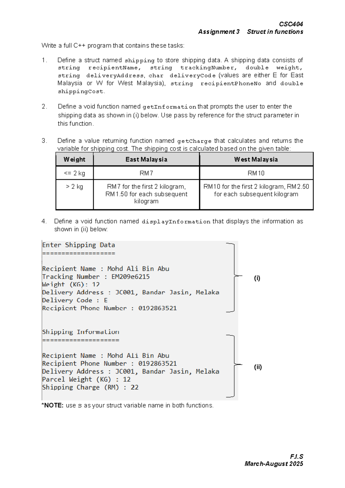 CSC404 Assignment 3: Struct Implementation in Functions - Studocu