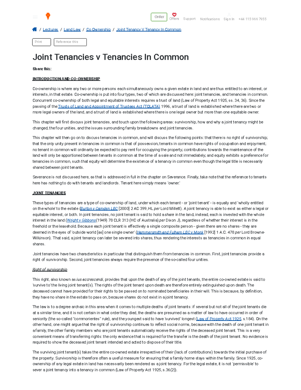 Joint Tenancies vs Tenancies In Common: Key Concepts in Land Law - Studocu