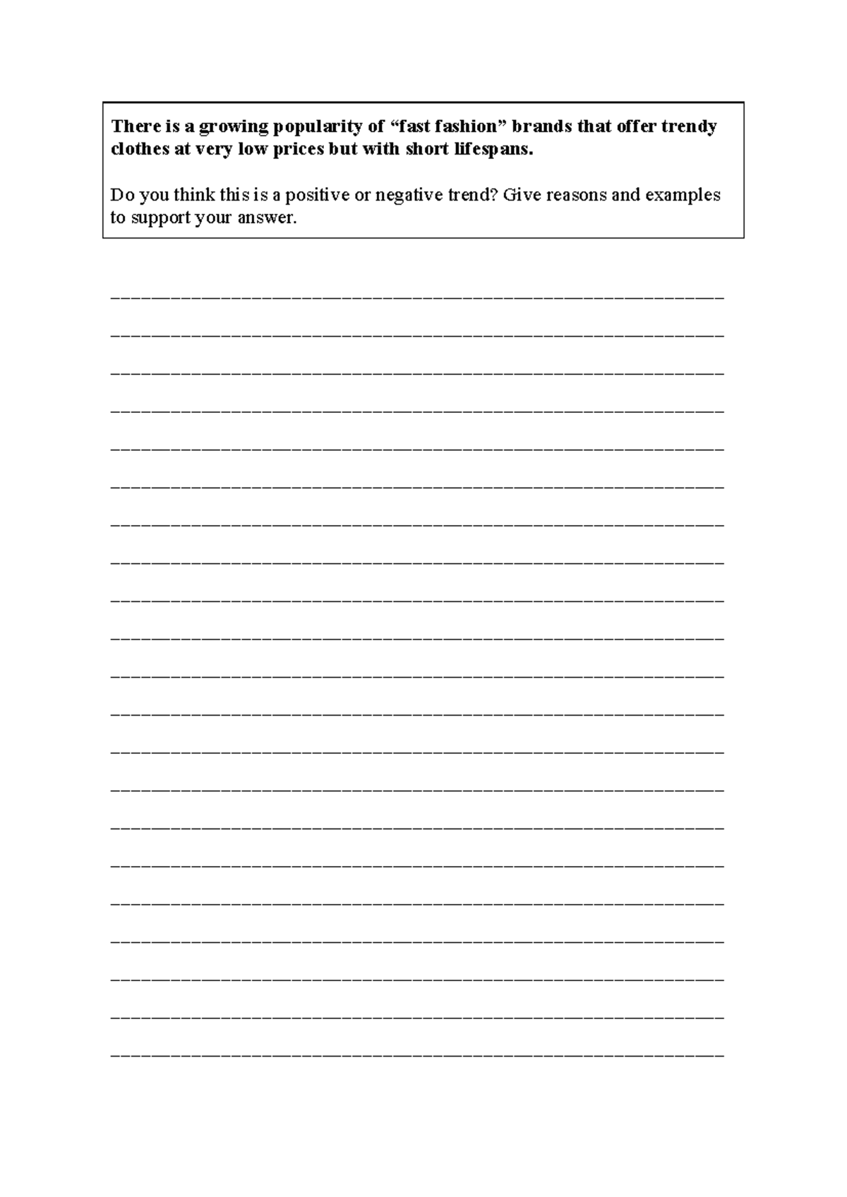 Trial Writing Sheet - There is a growing popularity of “fast fashion ...