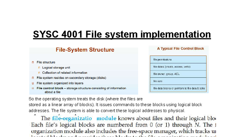 SYSC 4001 File System Implementation Overview and Key Concepts - Studocu