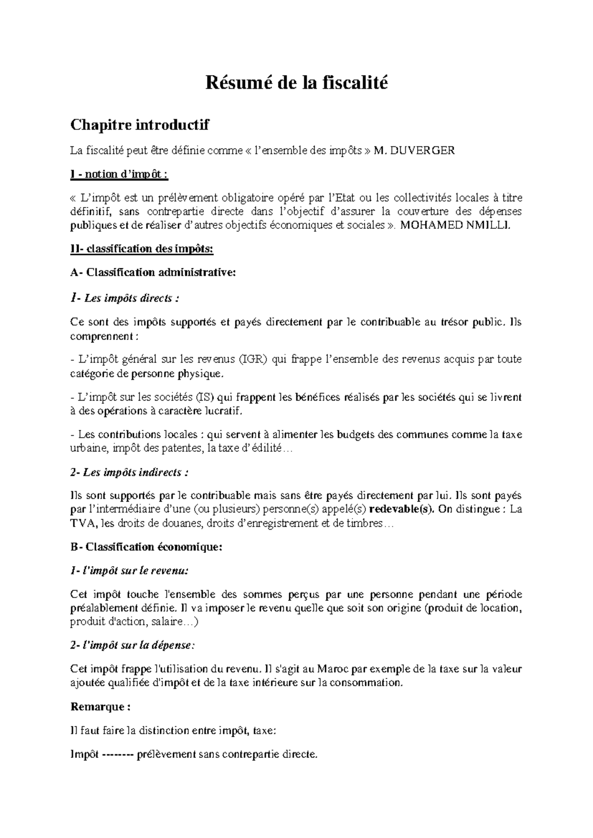 Résumé de la fiscalité et de l - Document Preview