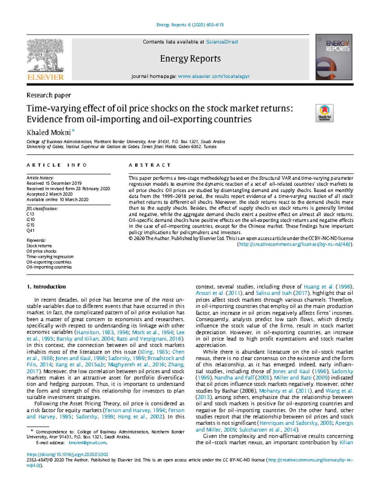 Effect of Oil Price Shocks on Stock Market Returns: Evidence from ...
