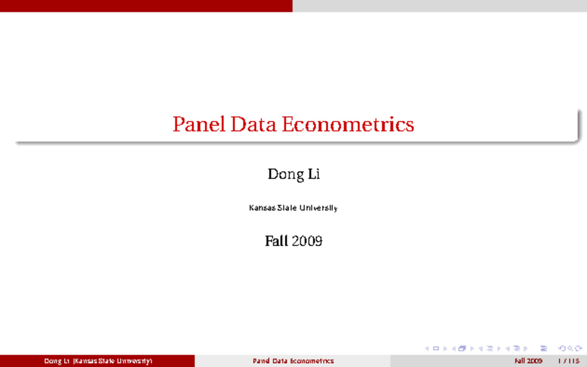 Panel Data Econometrics (ECON 115) Lecture Notes - Fall 2009 - Studocu