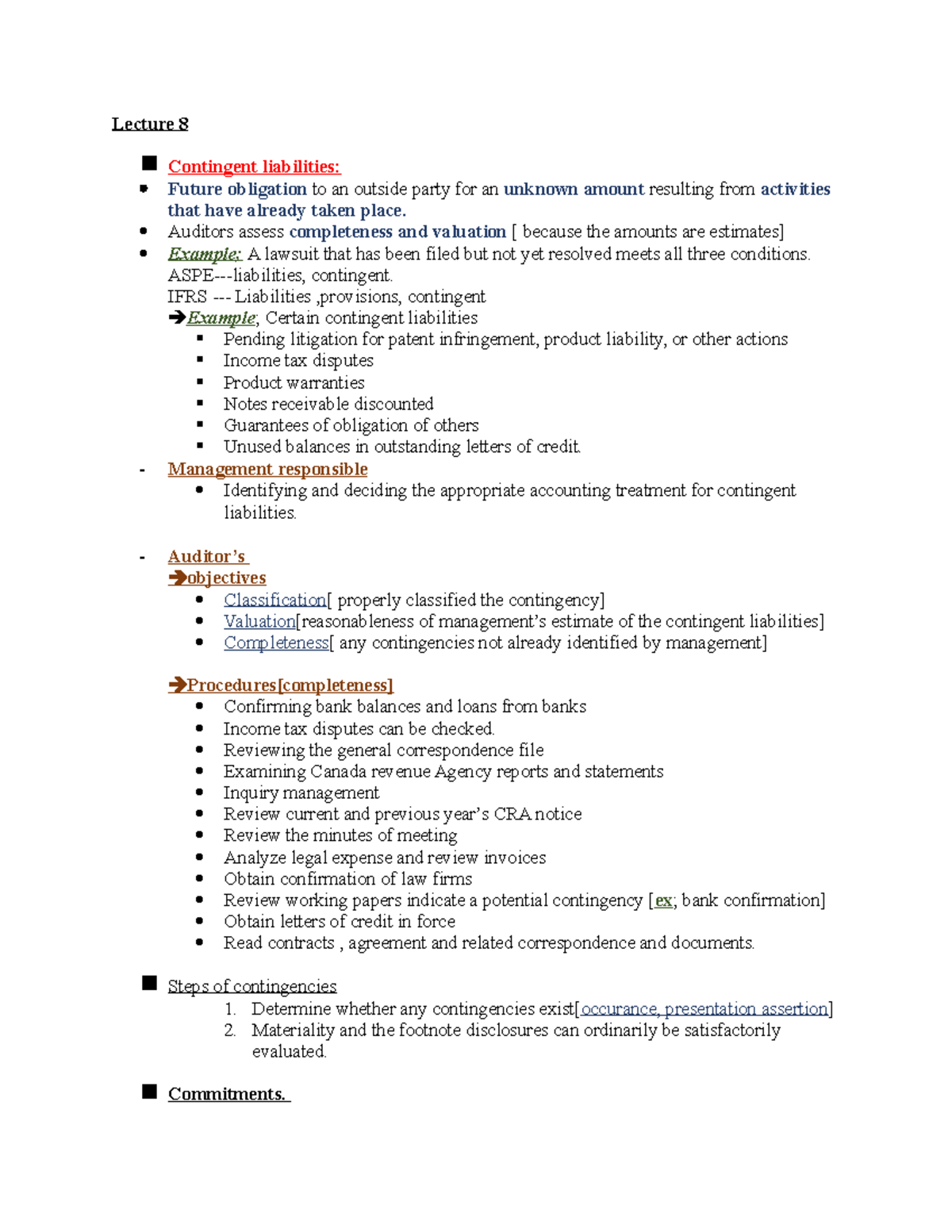 Audit Final Notes on Contingent Liabilities and Commitments - Studocu