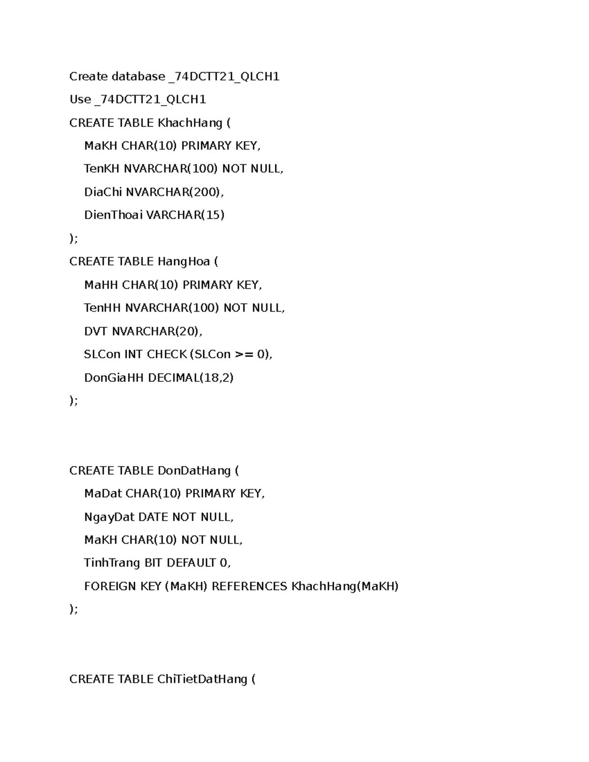 Database Creation and Management _74DCTT21_QLCH1 - Studocu